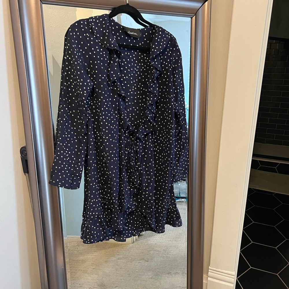 Realisation Par Alexandra Star Navy wrap mini dress, size L
